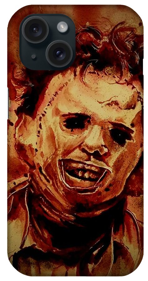Ryanalmighty iPhone Case featuring the painting LEATHERFACE fresh blood by Ryan Almighty
