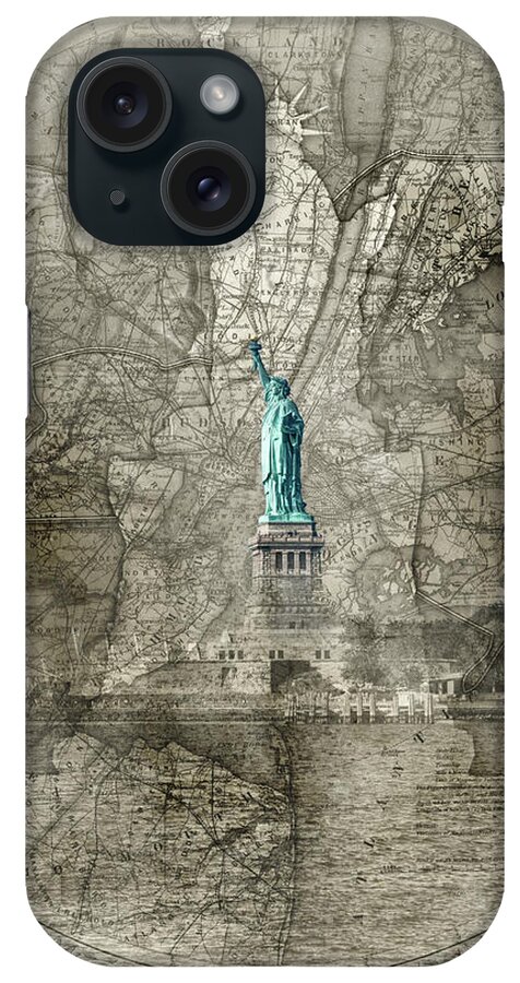 Liberty Map Sepia iPhone Case featuring the photograph Liberty Map Sepia by Sharon Popek