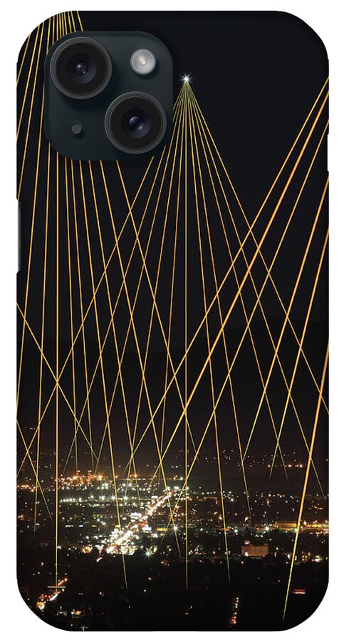 Corporate Business iPhone Case featuring the photograph Light Trails Beaming Down On City by Paul Taylor