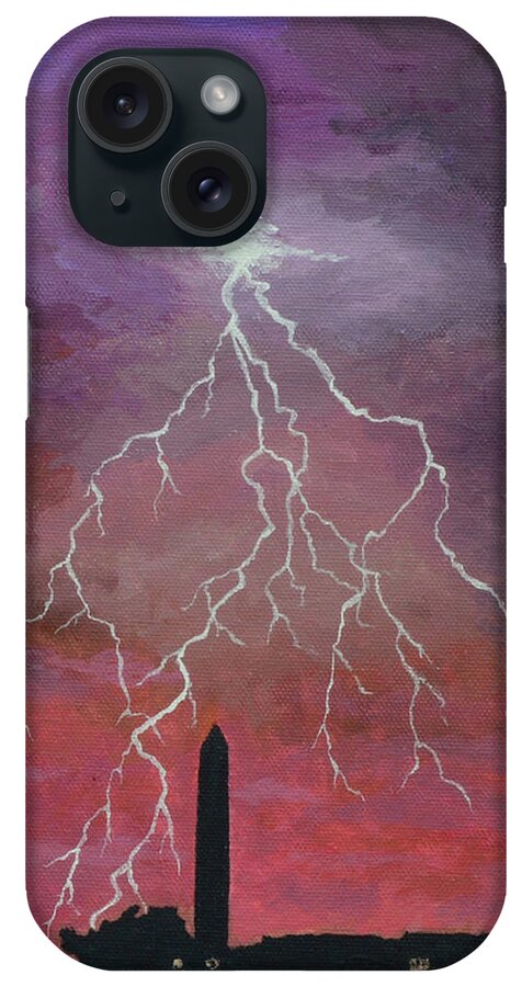 Lightning iPhone Case featuring the painting Lightning over Washington DC by Aicy Karbstein