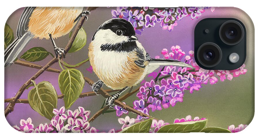 Birds iPhone Case featuring the painting Lilacs And Chickadees by William Vanderdasson