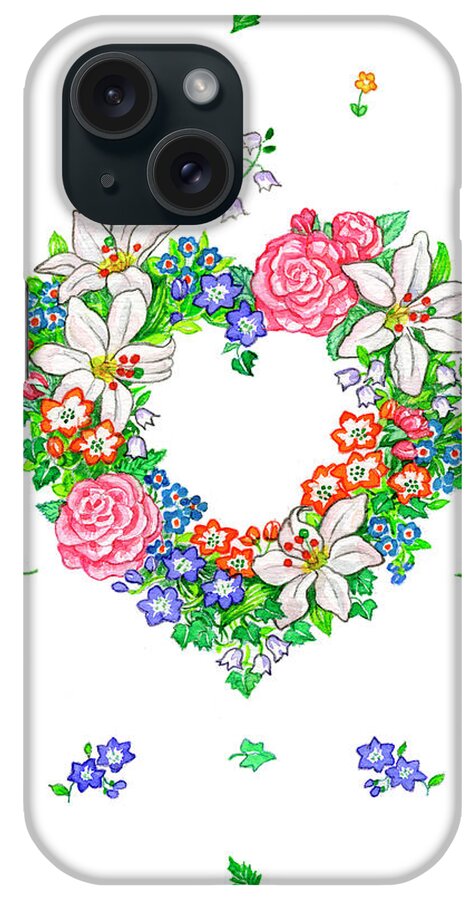 Lily Heart Wreath iPhone Case featuring the painting Lily Heart Wreath by Geraldine Aikman
