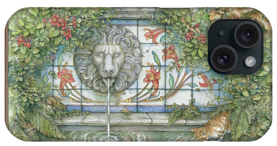 Lion Fountain iPhone Case featuring the painting Lion Fountain by Kim Jacobs