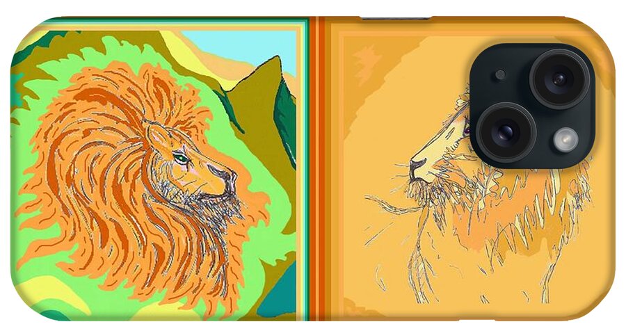 Lion iPhone Case featuring the drawing Lion Pair warm by Julia Woodman