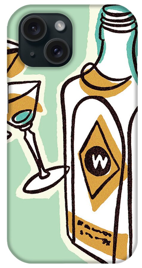 Alcohol iPhone Case featuring the drawing Liquor Bottle and Martini Glasses by CSA Images
