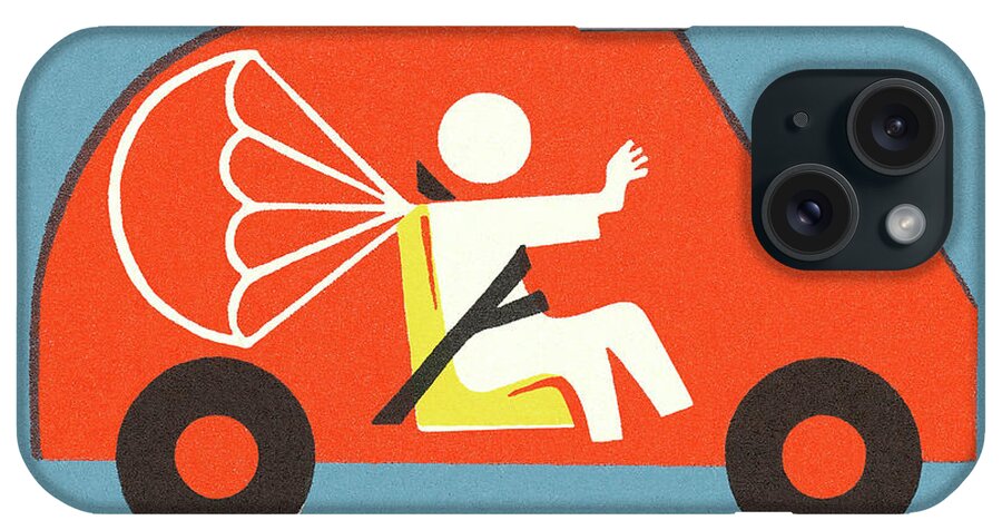 Accident iPhone Case featuring the drawing Little Car and Person with a Parachute by CSA Images