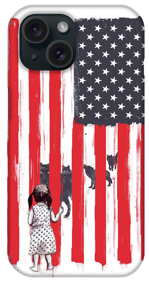Usa iPhone Case featuring the painting Little girl and wolves by Balazs Solti