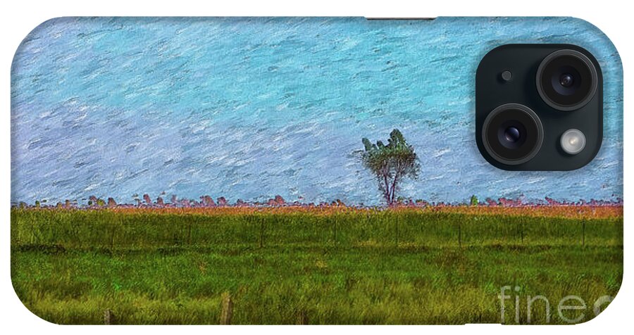 Tree iPhone Case featuring the mixed media Lonely Tree Pano Painterly by Jennifer White
