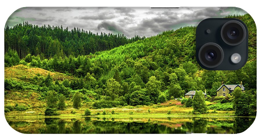 Abandoned iPhone Case featuring the photograph Lonesome House At Calm And Smooth Lake In Scotland by Andreas Berthold