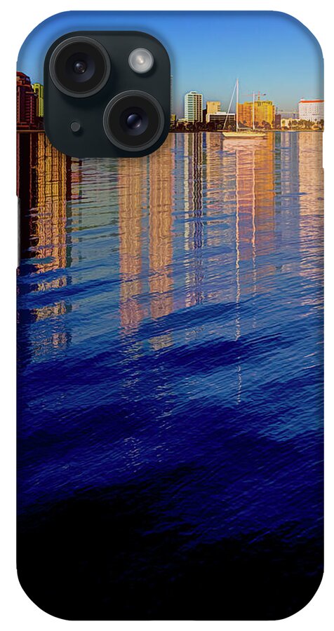 Boats iPhone Case featuring the photograph Long Reflections of Downtown West Palm Beach Abstract Painting by Debra and Dave Vanderlaan
