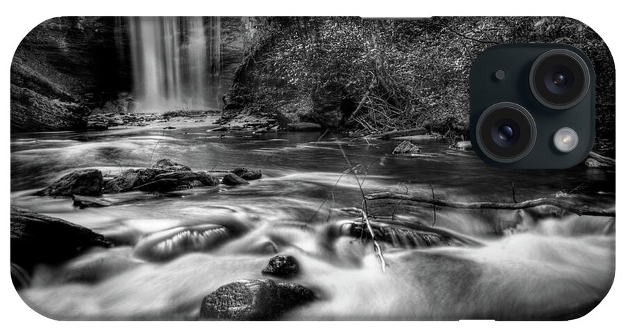 Looking Glass Falls iPhone Case featuring the photograph Looking Glass Falls In Black And White by Carol Montoya