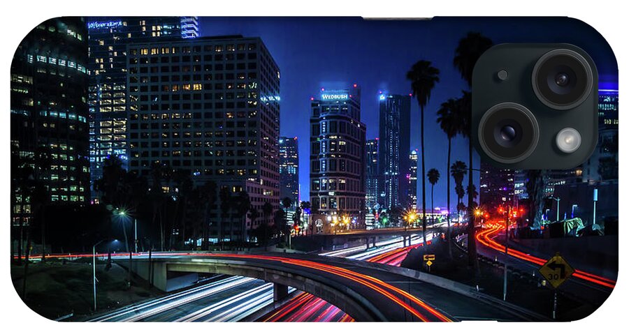 Traffic iPhone Case featuring the photograph Los Angeles california city downtown at night by Alex Grichenko