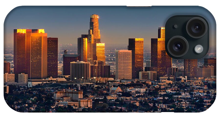 Scenics iPhone Case featuring the photograph Los Angeles Skyline At Sunset Thru Smog by Dszc