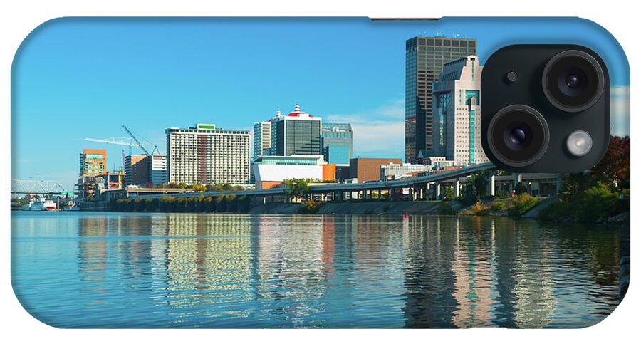 Downtown District iPhone Case featuring the photograph Louisville Skyline And River Reflection by Davel5957