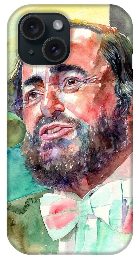 Luciano Pavarotti iPhone Case featuring the painting Luciano Pavarotti Portrait by Suzann Sines