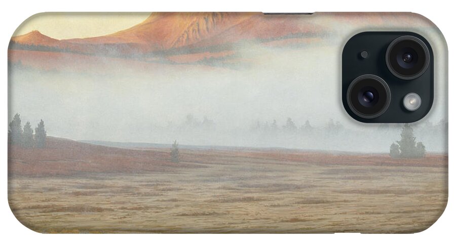 Caribou Grazing In A Field With Mountain Range Behind Them iPhone Case featuring the painting Mackenzie Passage by Michael Budden