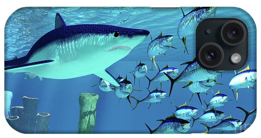 Maco Shark iPhone Case featuring the digital art Mako Shark after Yellowfin Tuna by Corey Ford