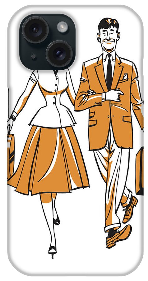 Adult iPhone Case featuring the drawing Male and Female Traveler Carrying Luggage by CSA Images