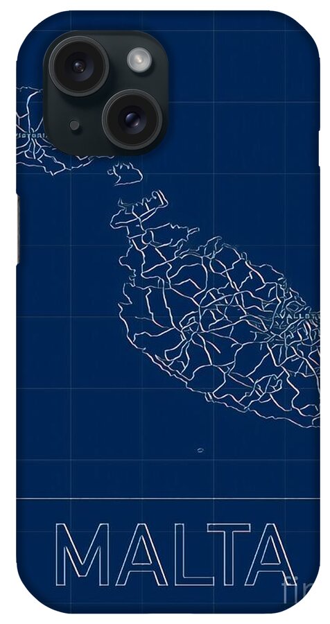 Malta iPhone Case featuring the digital art Malta Blueprint Map by HELGE Art Gallery