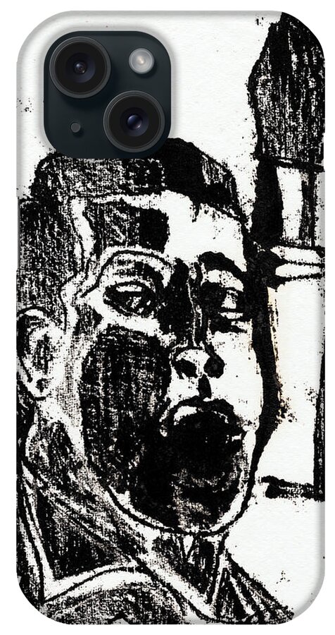 Face iPhone Case featuring the drawing Man by a Plinth by Edgeworth Johnstone