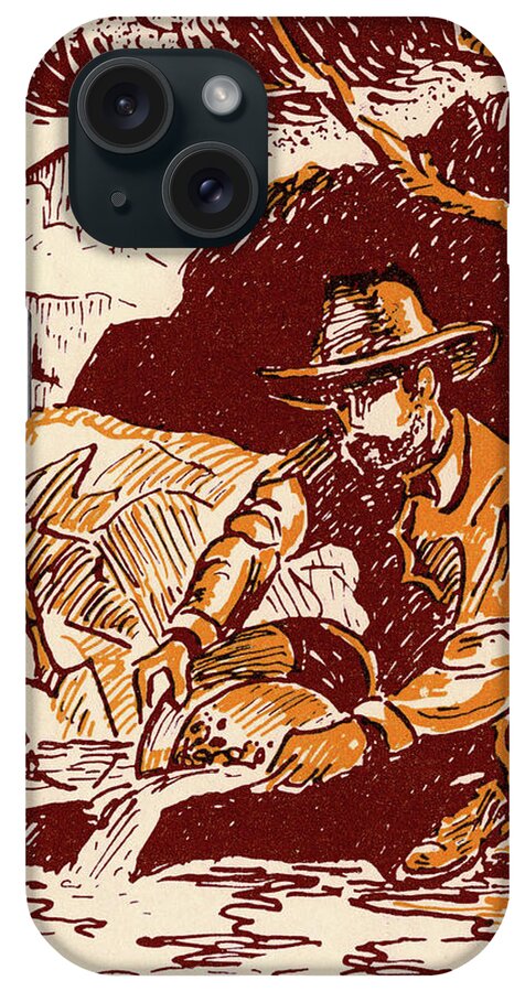 Accessories iPhone Case featuring the drawing Man Panning For Gold by CSA Images