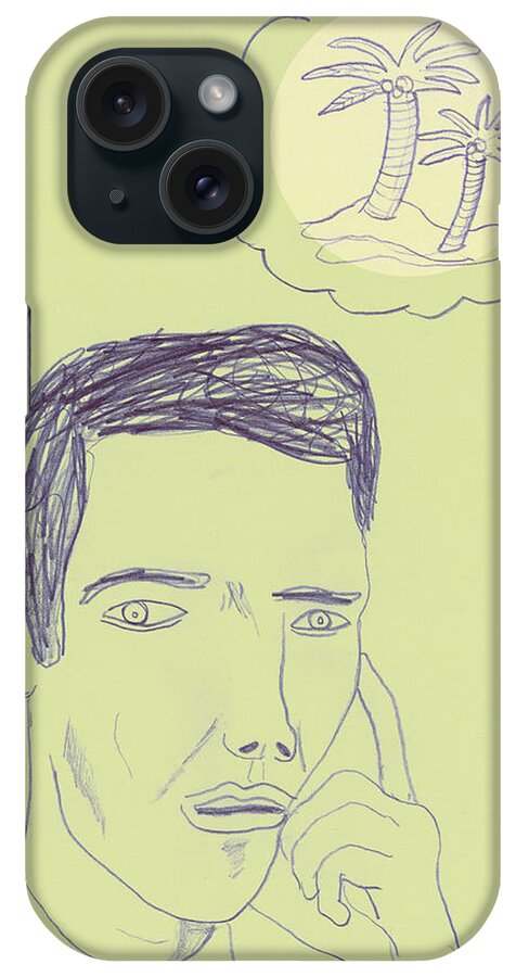 Adult iPhone Case featuring the drawing Man Thinking About a Tropical Vacation by CSA Images