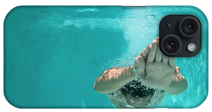 Underwater iPhone Case featuring the photograph Man Underwater Diving by Ed Freeman