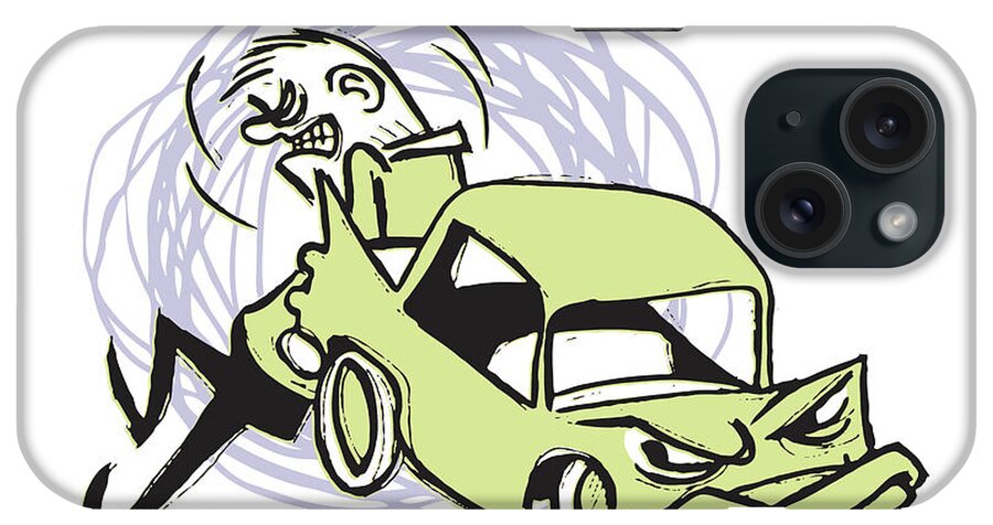 Adult iPhone Case featuring the drawing Man V. Car by CSA Images