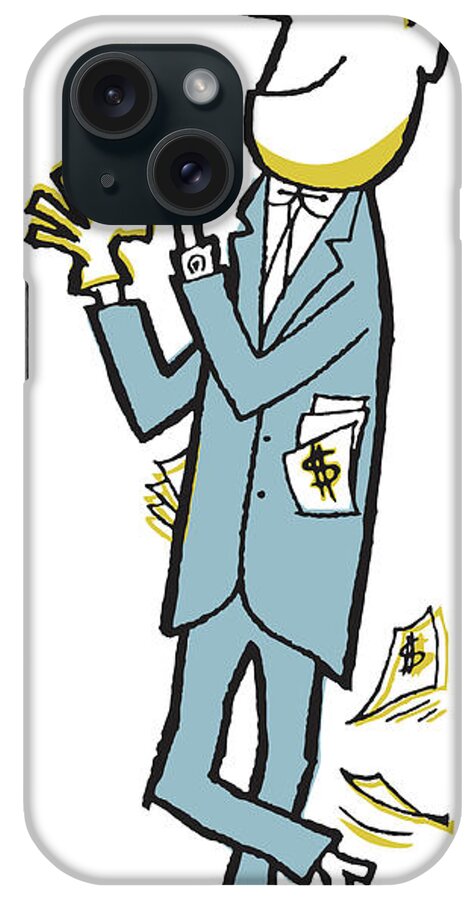 Abundance iPhone Case featuring the drawing Man with Money Around Him by CSA Images