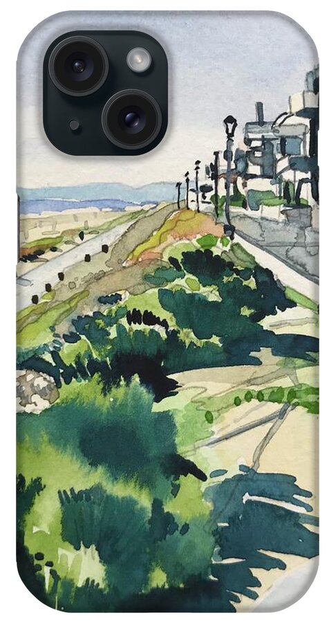 Manhattan Beach iPhone Case featuring the painting Manhattan Beach the Strand on a Sunny day by Luisa Millicent