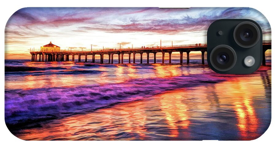 Manhattan Beach iPhone Case featuring the painting Manhattan Beach Pier Sunset by Christopher Arndt