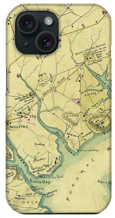 Map iPhone Case featuring the painting Map of Mount Vernon, Virginia and vicinity by Robert Knox Sneden