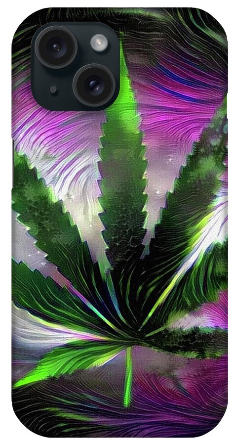 Abstract iPhone Case featuring the digital art Marijuana Leaf by Bruce Rolff