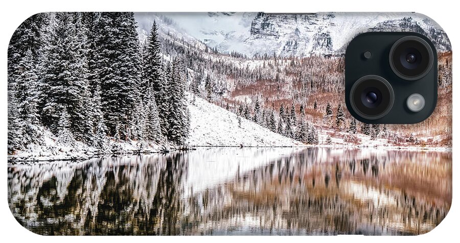 America iPhone Case featuring the photograph Maroon Bells Mountain Peaks During an Autumn Snow - Colorado by Gregory Ballos