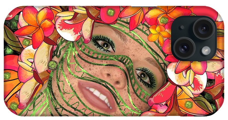 Mask iPhone Case featuring the mixed media Mask Freckles and Flowers by Joan Stratton