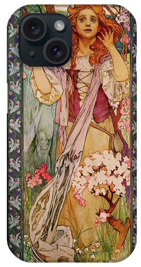 Maude Adams As Joan Of Arc iPhone Case featuring the painting Maude Adams as Joan of Arc by Alphonse Mucha by Rolando Burbon
