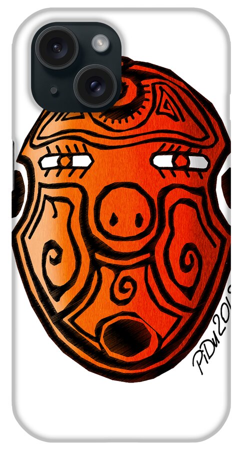 Meso iPhone Case featuring the digital art Meso Mask Orange by Piotr Dulski