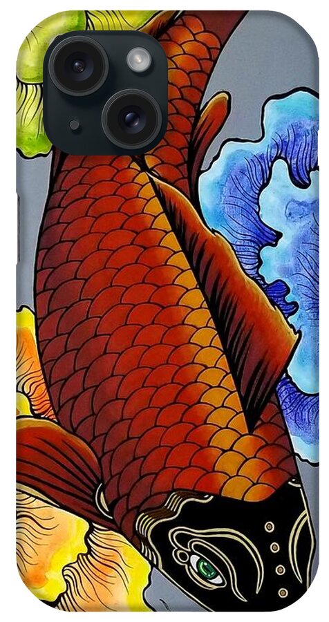  iPhone Case featuring the painting Metallic Koi Fish by Bryon Stewart