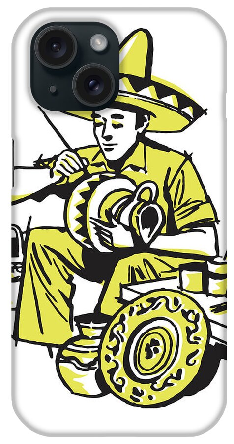 Accessories iPhone Case featuring the drawing Mexican Man Painting Pots by CSA Images