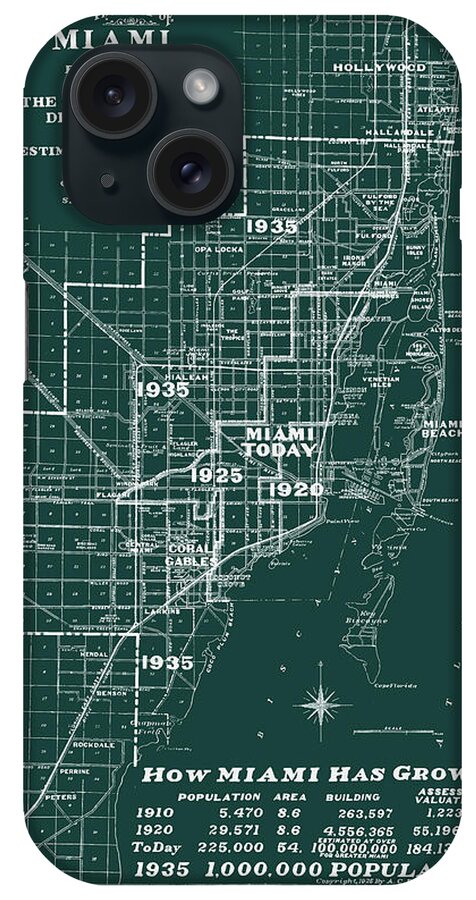Miami 1935 Map iPhone Case featuring the photograph Miami 1935 Map by Carlos Diaz