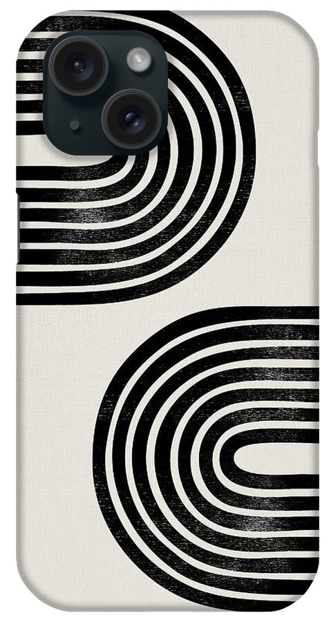 Black And White iPhone Case featuring the mixed media Mid Century Abstract Geometric by Naxart Studio