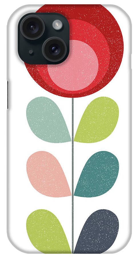 Mid-century iPhone Case featuring the mixed media Mid Century Modern Red Flower I by Naxart Studio