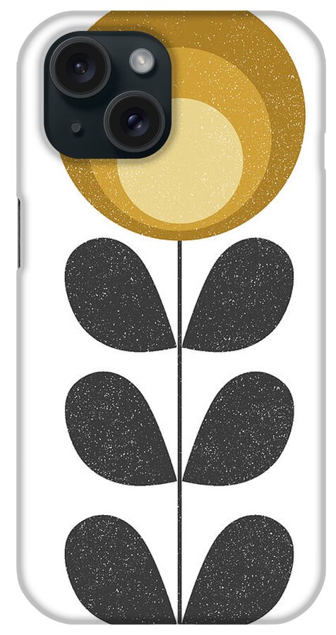 Mid Century iPhone Case featuring the mixed media Mid Century Modern Yellow Flower I by Naxart Studio