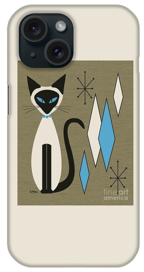 Siamese Cat iPhone Case featuring the digital art Mid Century Siamese with Diamonds by Donna Mibus