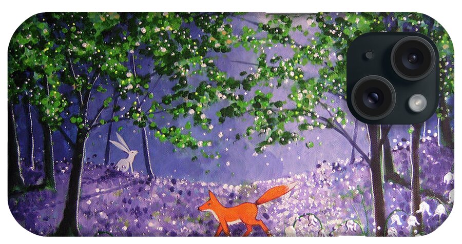 Midnight In The Bluebell Wood iPhone Case featuring the painting Midnight In The Bluebell Wood by Angie Livingstone