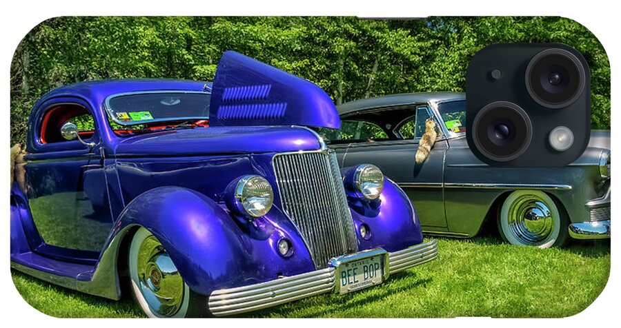 1936 iPhone Case featuring the digital art Mild Customs 1936 Ford and 1953 Chevy by Ken Morris
