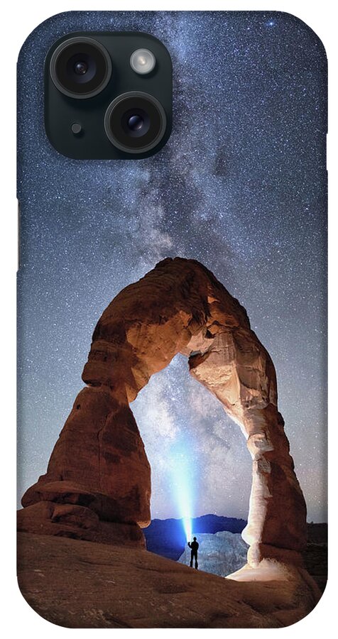 Arches iPhone Case featuring the photograph Milky Way Night sky in Moab Arches National Park by OLena Art by OLena Art by Lena Owens - Vibrant DESIGN