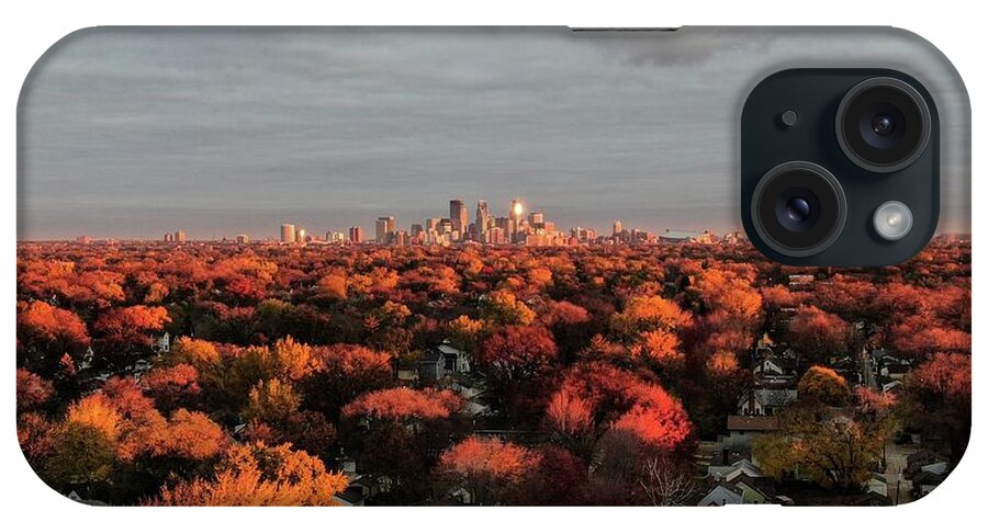 Minneapolis Sunrise Aerial iPhone Case featuring the photograph Minneapolis Sunrise in October by Glenn Galen