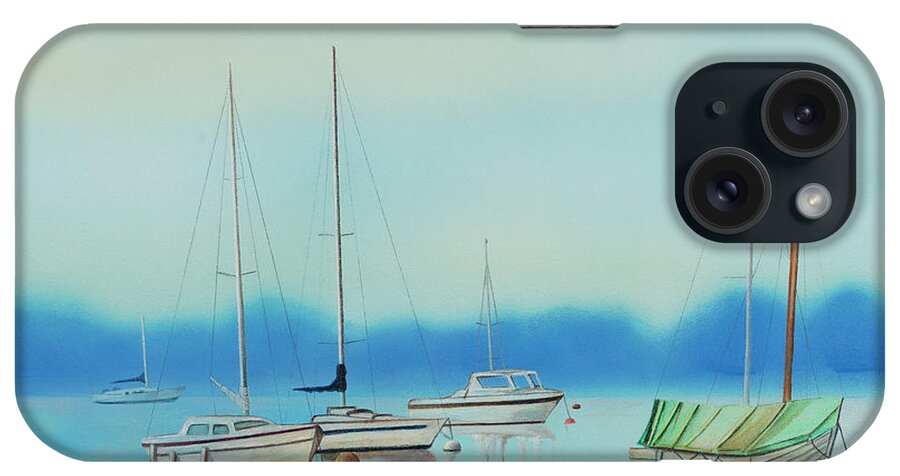 Misty Moorings iPhone Case featuring the painting Misty Moorings by Judith Selcuk Illustrations