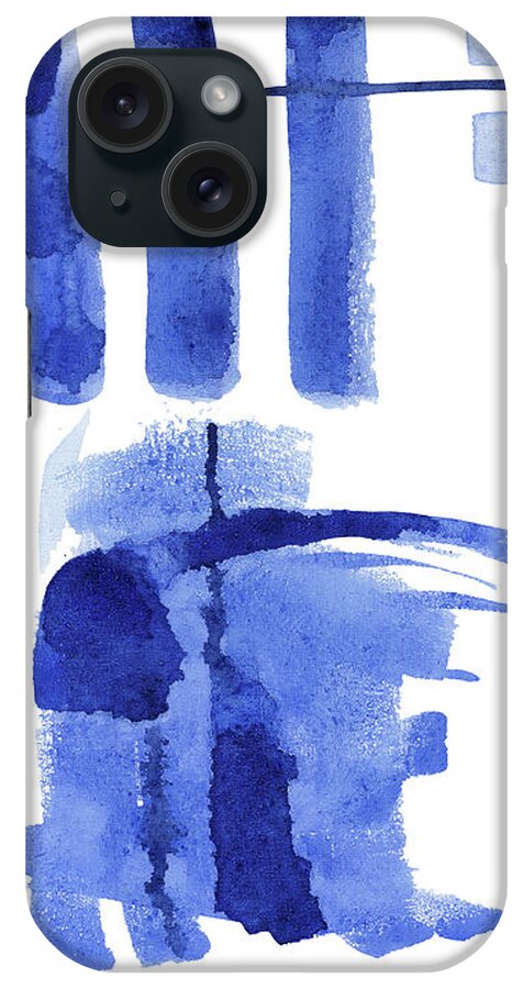 Geometric iPhone Case featuring the painting Modern Asian Inspired Abstract Blue and White 2 by Audrey Jeanne Roberts
